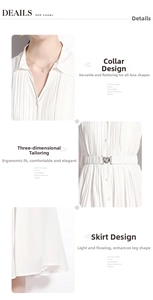 Détail d'une robe midi plissée blanche avec broderie ajourée et boucle de ceinture cœur