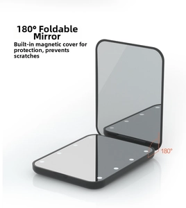 Detail showing the 180-degree adjustable hinge and 12 built-in LED beads on folding mirror