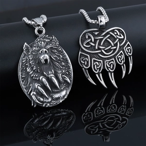Punk vintage stainless steel bear paw and roaring bear head pendant necklaces
