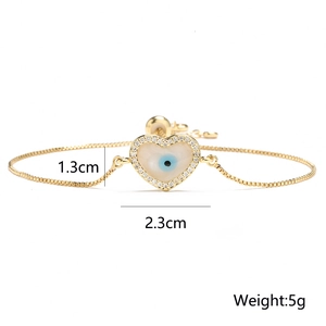 Adjustable 18K gold plated evil eye heart bracelet with zircon micro-pave detailing