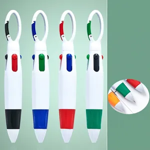 Multi-Ink Ballpoint Pen With Carabiner Clip Portable Retractable Plastic Writing Stationery For School Office Outdoor