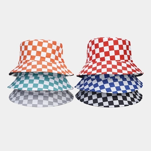 Checkerboard Bucket Hat Cotton Canvas Double Sided Wearable Outdoor Sun Protection Streetwear Casual Fisherman Hat Unisex