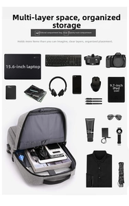 Detail view of large capacity interior with 15.6 inch laptop pocket and USB charging port