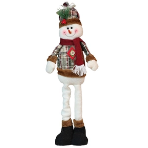 Ausziehbare Weihnachts-Schneemann-Puppe mit festlichen rot-weißen Karomustern für Dekoration