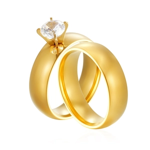 Edelstahl Zirkon Ringe 18K Vergoldet Minimalistische Hochglanzpolierte Dome Band Modeschmuck Für Damen