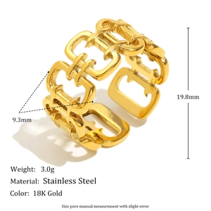 18K gold plated stainless steel hollow chain ring with wide band design and open size