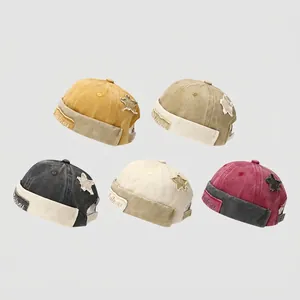 Kids Washed Cotton Miki Hat Brimless Docker Cap With Star Patch Retro Hip Hop Street Style Adjustable For Children