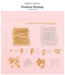 Detail of gold and silver plated jewelry accessory set including lobster clasps and chains