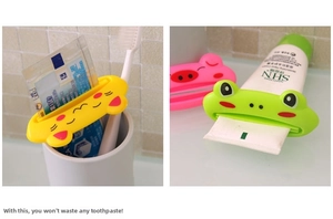 Cartoon animal tube squeezer for toothpaste and creams in a bathroom setting