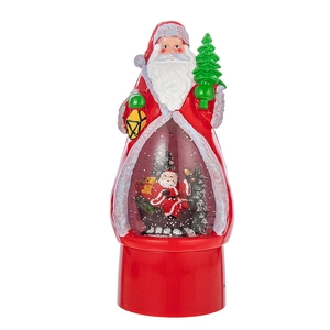 Santa Claus snow globe figurine with glitter lights and music box for Christmas decor