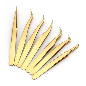 Eight-piece set of golden stainless steel precision eyelash tweezers for grafting