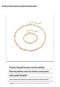 Detailed view of 18K gold plated stainless steel set with colorful beads and pearls