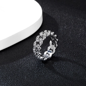 8mm silver Cuban link ring for men with full iced out micro paved zircon stones