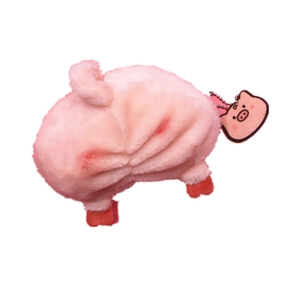 Pink plush pig coin purse with curly tail and cartoon piglet rubber charm pendant