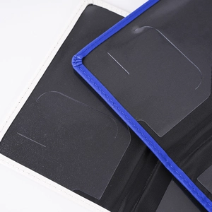 Detailed view of the internal card slots and stitching on this PU leather passport holder