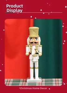 Detail of 26cm white gold wooden nutcracker soldier playing drum for Christmas decor