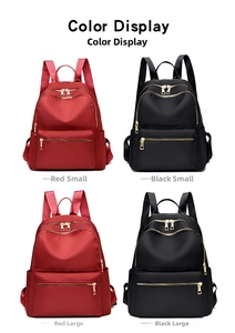 Size comparison of red and black waterproof oxford backpacks in small and large versions