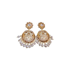 Vintage gold pearl drop earrings with hollow diamond-set design for retro court style