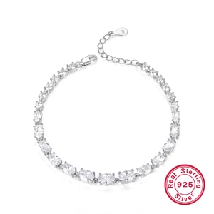 925 Sterling Silver Tennis Bracelet For Women With Oval Round Clear Zircon Elegant High End Adjustable Jewelry