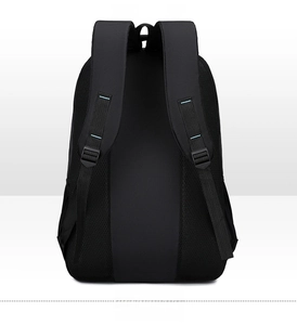 Ergonomic back view of a black oxford backpack with 3D breathable honeycomb padding