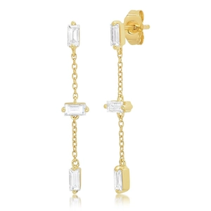 925 Sterling Silver Post Geometric Tassel Drop Earrings For Women Minimalist Copper Gold Plated Zirconia Dangle Earrings