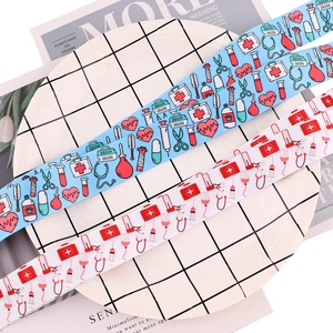 Cartoon medical lanyard for keys and badges with blue and white polyester strap design