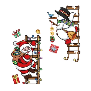 Christmas static stickers set featuring Santa, snowmen and festive gift boxes for glass