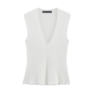 Women Sleeveless V Neck Top And Pleated Maxi Skirt Textured Cotton Blend Casual Streetwear Outfits White