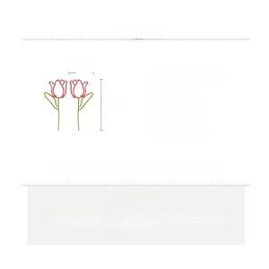 Detailed size chart for pink tulip earrings with material specs and 10.7x3.9cm dimensions