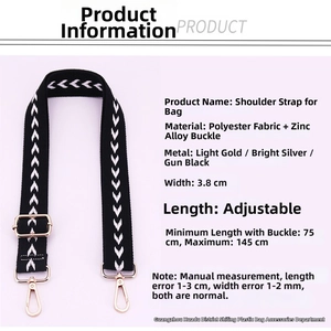 Close-up of 3.8cm adjustable polyester bag strap with black and white geometric pattern