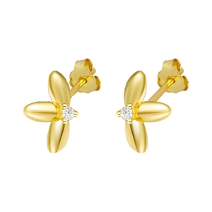 Elegant gold flower stud earrings with zircon stones and S925 silver needle for women
