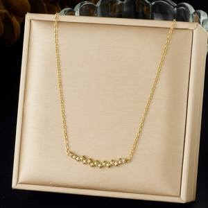 V-Shaped Curved Bar Necklace Gold Plated Stainless Steel With Zircon Inlaid Geometric Clavicle Chain For Women Minimalist Style
