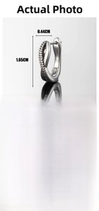 Detail view of retro stainless steel hoop earrings with wing motifs and zircon stones