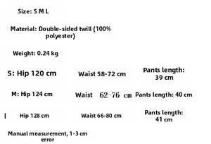 Größentabelle für Khaki-Jacke und A-Linien-Shorts Set mit S, M, L Maßen und Materialdetails