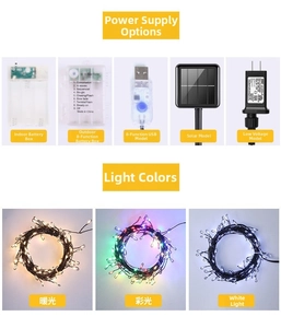 Detailed overview of LED copper wire firecracker lights with multiple power supply options