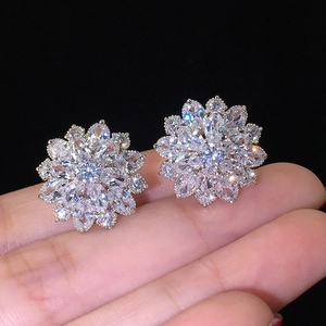 Luxury sunflower double-layer zircon stud earrings in silver finish for women