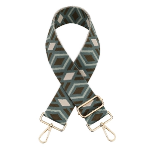 Adjustable woven wide shoulder strap with blue and brown geometric diamond pattern