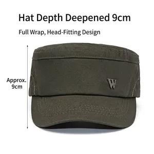 Dark green cotton cadet cap for men with a 9cm deep design and metal W emblem
