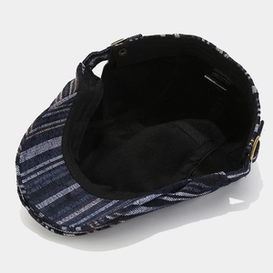 Classic blue and white striped cotton ivy cap with vintage side buckle detail