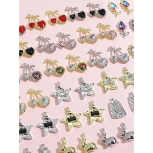 Y2K style DIY metal charms in star cherry and rabbit shapes with colorful rhinestones