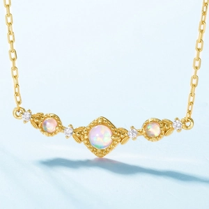 Elegant S925 sterling silver gold plated opal necklace with sparkling zircon accents