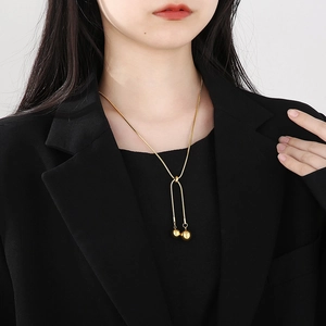 Adjustable gold titanium steel snake chain necklace with round bead Y-shaped pendant
