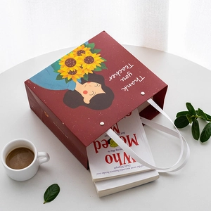 Elegante Lehrer-Geschenktüte mit Sonnenblumen-Illustration und stabilen Griffen