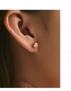 Close-up of elegant rose-cut pink stud earrings in S925 silver on model's ear