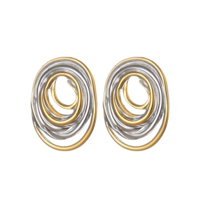 Retro geometric oval twisted earrings in two-tone gold and S925 sterling silver