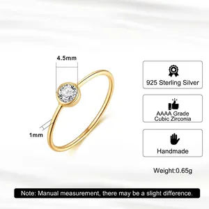 Minimalist S925 sterling silver ring with 14K gold plating and 4.5mm zircon stone