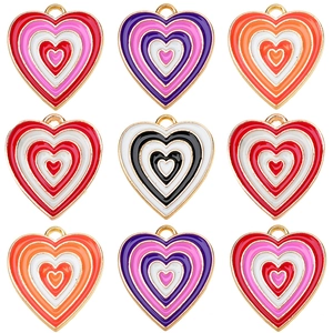 Heart Shaped Charms Alloy Enamel Oil Dripping Concentric Pendants For DIY Jewelry Making Accessories Sweet Fashionable