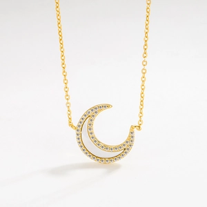 Collana Con Pendente A Mezzaluna In Argento Sterling 925 Con Madreperla E Zircone Per Donna Gioiello Elegante