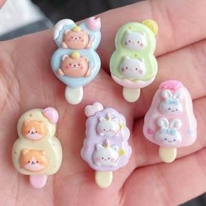 Cute resin cartoon animal popsicle charms for DIY phone cases and hair accessories