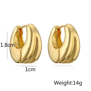 Detail view of 1.8cm gold teardrop hoop earrings with dimensions and weight specs